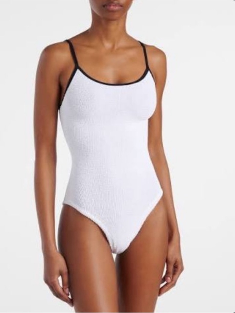 White Textured One-Piece with Black Trim